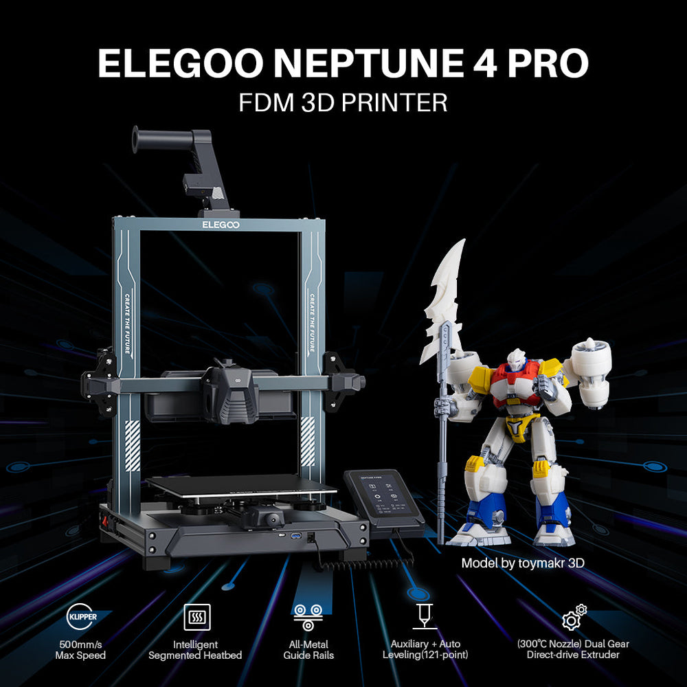 ELEGOO Neptune 4 Pro yazıcıya basılmış model ile üretici görseli