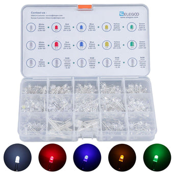 ELEGOO LED Assortment Kit for Arduino (Pack of 600/350, 5 Colors, 3mm and 5mm) Arduino STEM Kits elegoo-shop Pack of 350 