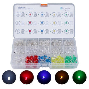 ELEGOO LED Assortment Kit for Arduino (Pack of 600/350, 5 Colors, 3mm and 5mm) Arduino STEM Kits elegoo-shop Pack of 600 